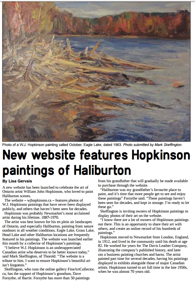 News story on W.J. Hopkinson website in The Highlander news paper
